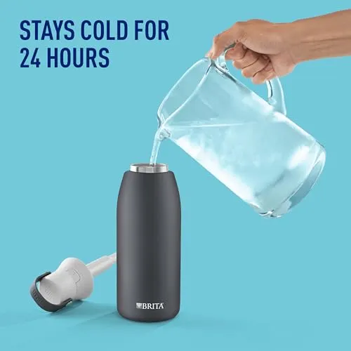 Brita Stainless Steel Premium Filtering Water Bottle, BPA-Free, Reusable, Insulated, Replaces 300 Plastic Water Bottles, Filter Lasts 2 Months or 40 Gallons, Includes 1 Filter, Carbon - 32 oz.