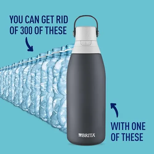 Brita Stainless Steel Premium Filtering Water Bottle, BPA-Free, Reusable, Insulated, Replaces 300 Plastic Water Bottles, Filter Lasts 2 Months or 40 Gallons, Includes 1 Filter, Carbon - 32 oz.