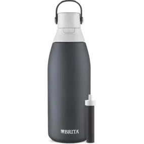 Brita Stainless Steel Premium Filtering Water Bottle, BPA-Free, Reusable, Insulated, Replaces 300 Plastic Water Bottles, Filter Lasts 2 Months or 40 Gallons, Includes 1 Filter, Carbon - 32 oz.