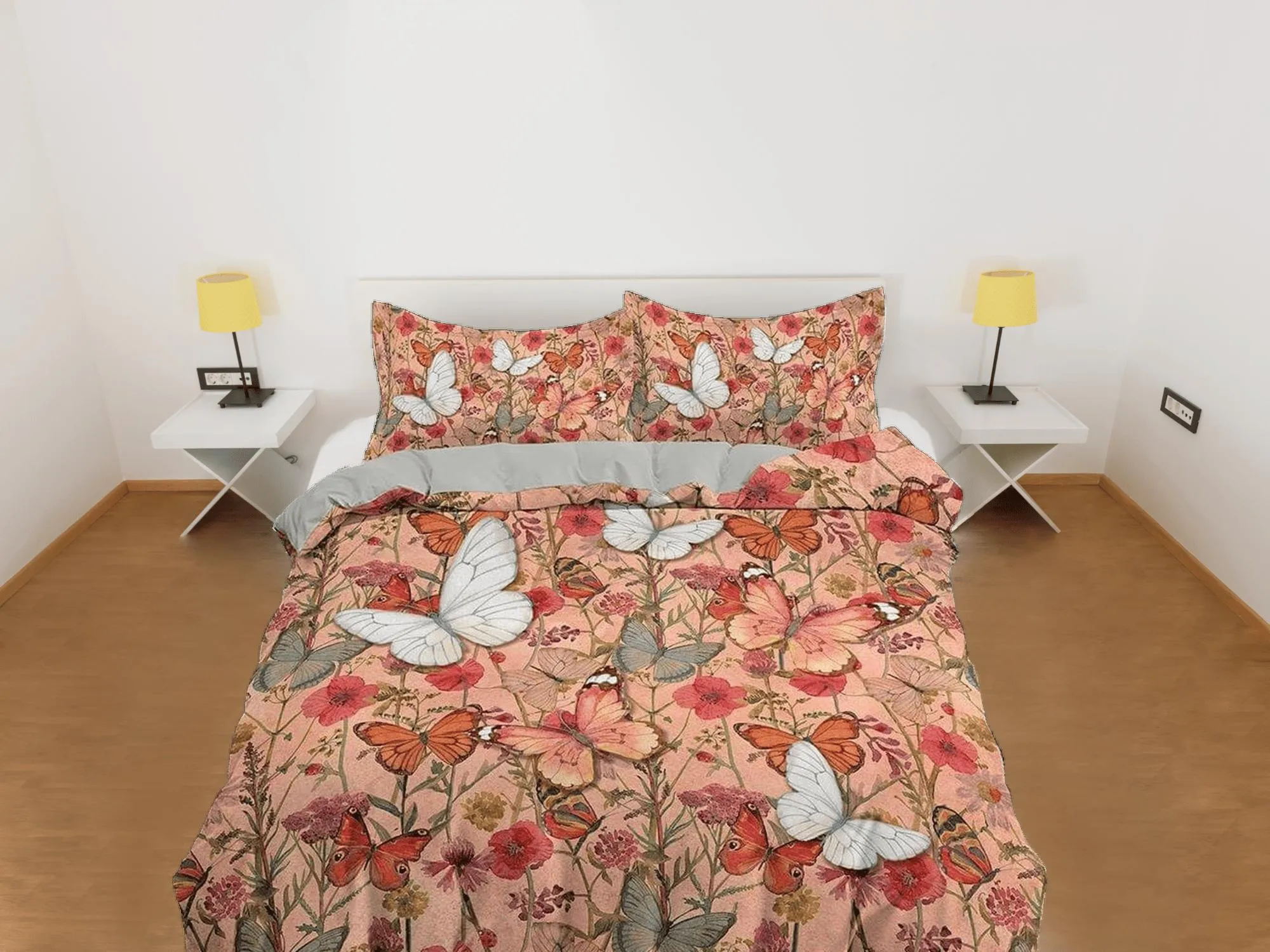 Butterfly coral bedding mid century modern decor duvet cover, dorm bedding full size adult duvet king queen twin, nursery toddler bedding