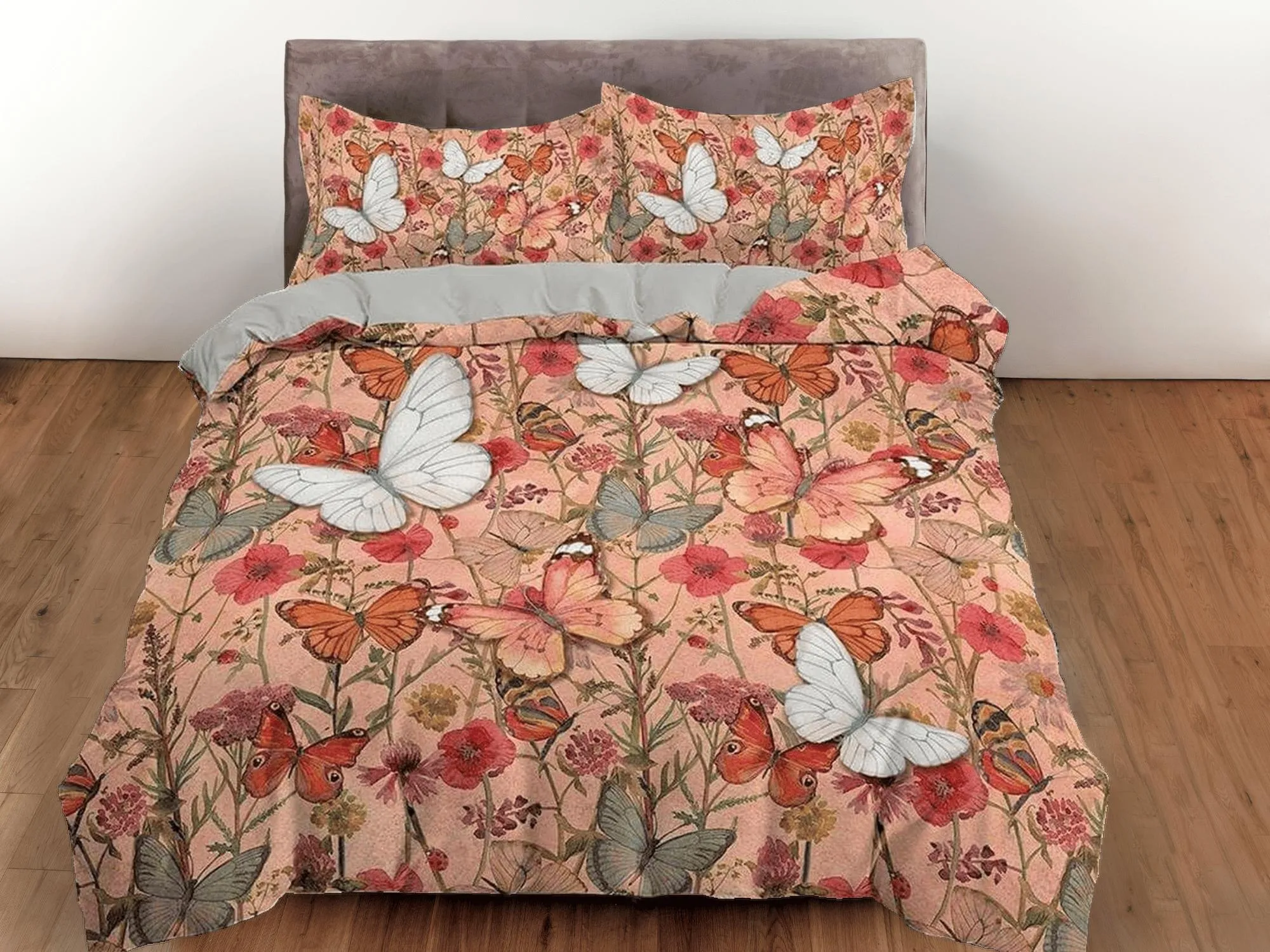 Butterfly coral bedding mid century modern decor duvet cover, dorm bedding full size adult duvet king queen twin, nursery toddler bedding