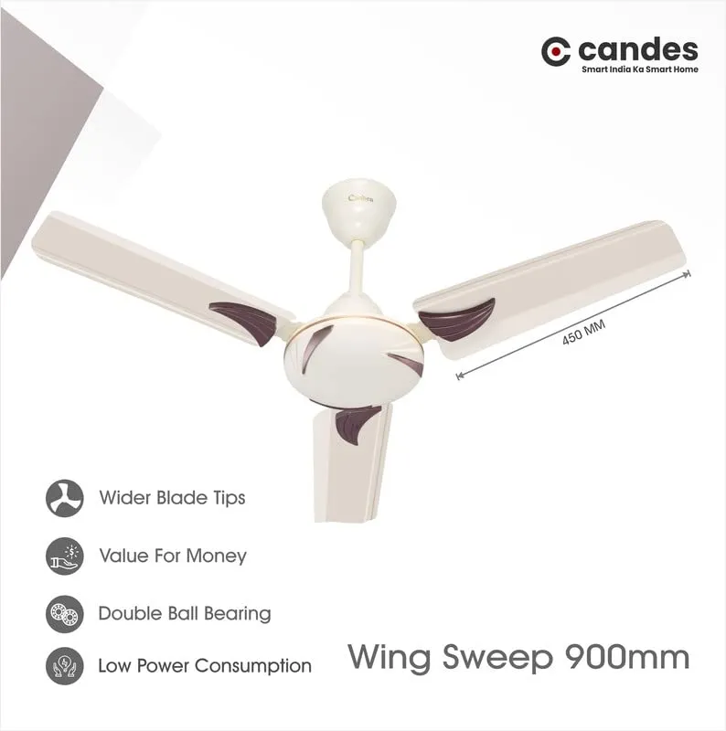 Candes Arena 900Mm Ceiling Fan High Speed Anti-Dust Decorative 3 Stars Rated Ceiling Fan 2 Yrs Warranty (Ivory, 900Mm)