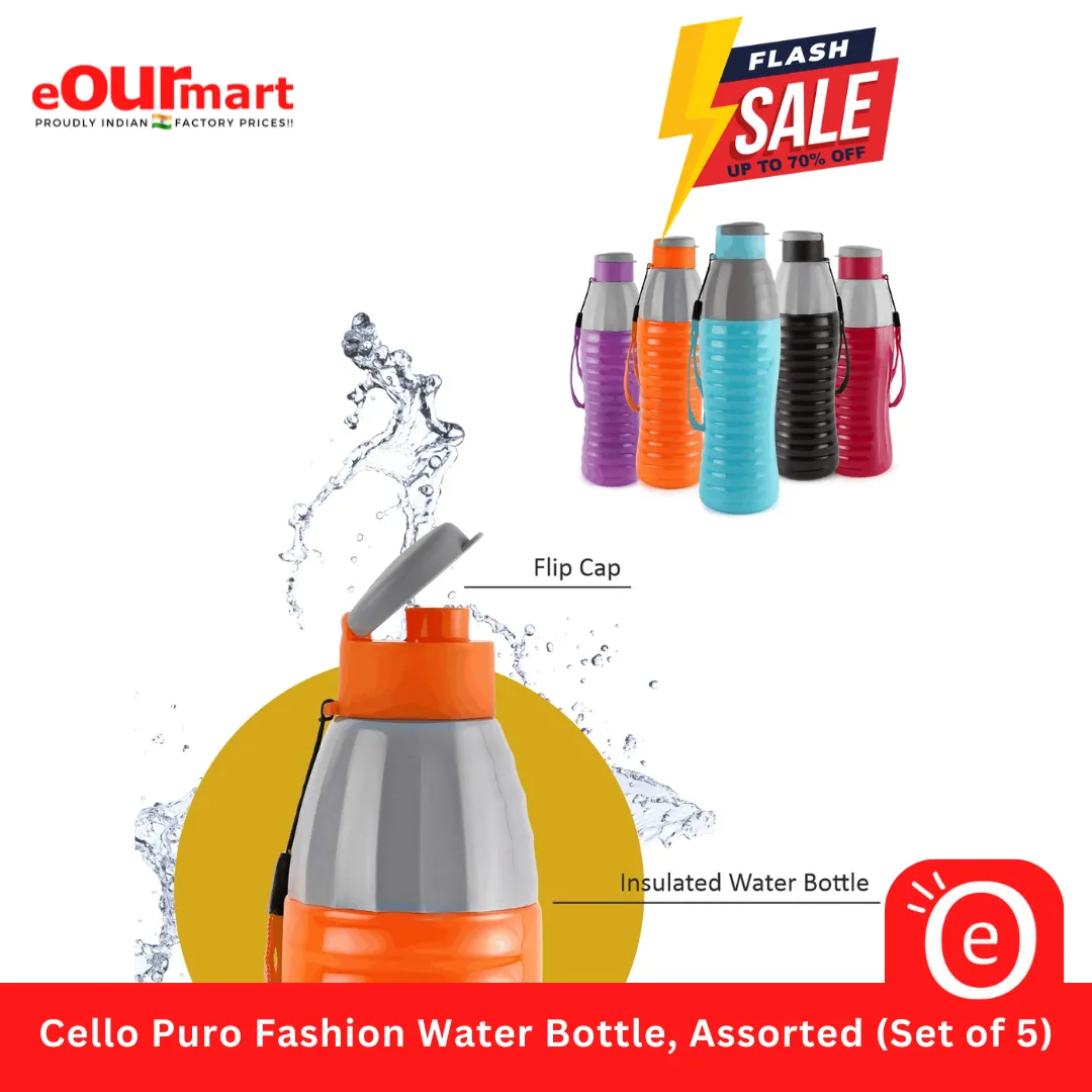 Cello Puro Fashion Water Bottle, Assorted (Set of 5)