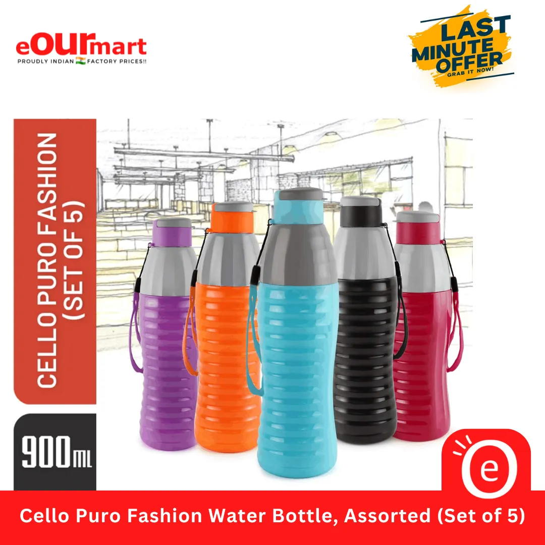 Cello Puro Fashion Water Bottle, Assorted (Set of 5)