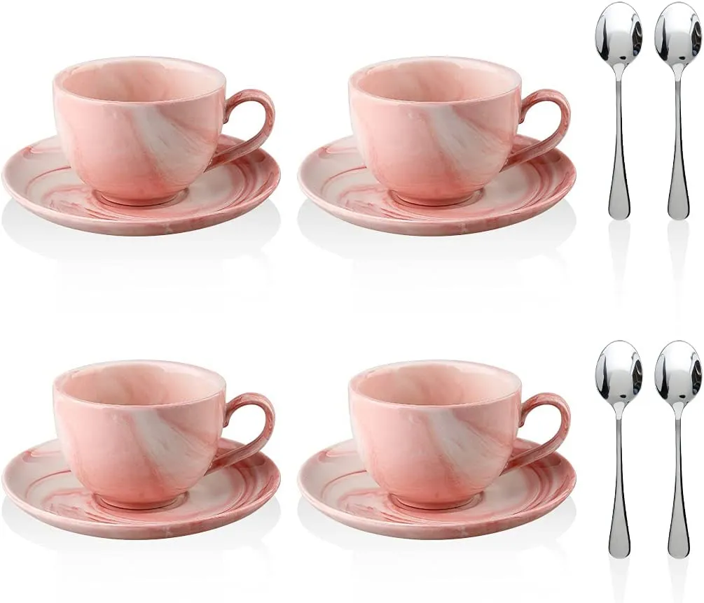 Ceramic Espresso Cups - 4 Ounce Set of 4 with Espresso Spoons