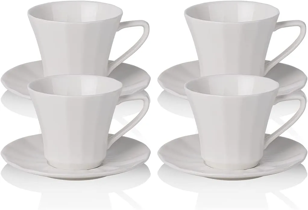 Ceramic Espresso Cups - 4 Ounce Set of 4 with Espresso Spoons