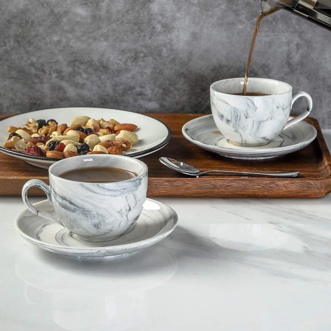 Ceramic Espresso Cups - 4 Ounce Set of 4 with Espresso Spoons