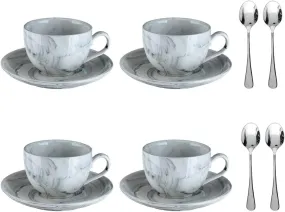 Ceramic Espresso Cups - 4 Ounce Set of 4 with Espresso Spoons