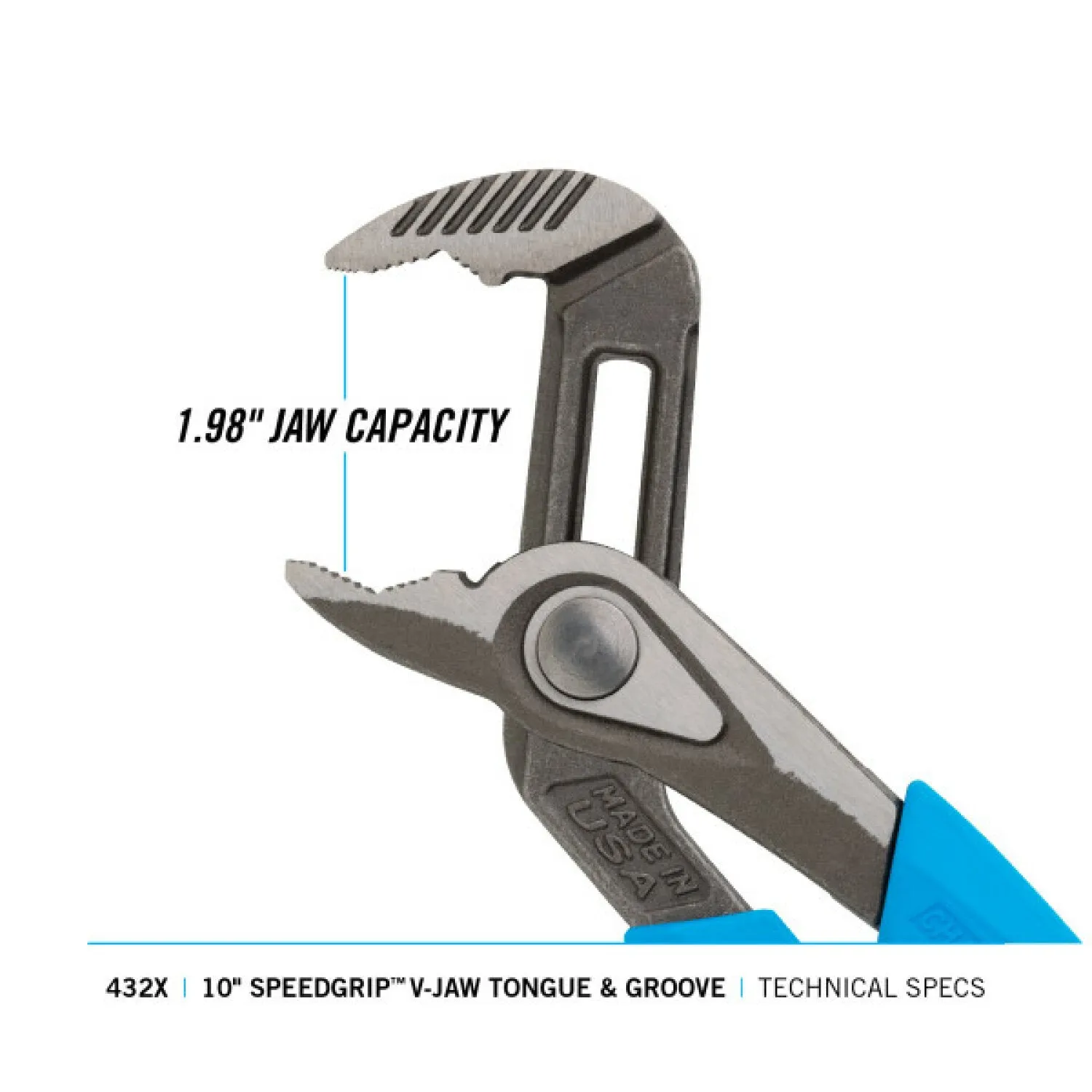 Channellock 432X 10-inch Speedgrip V-Jaw Tongue & Groove Pliers