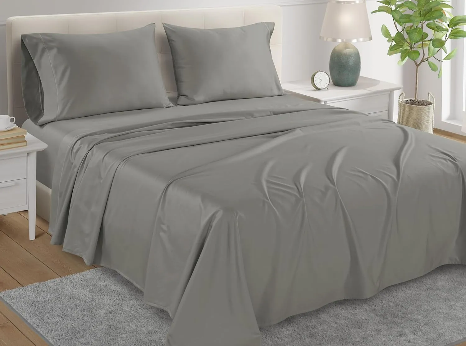 CHATEAU HOME COLLECTION 800-Thread-Count Egyptian Cotton Deep Pocket Sateen Weave Sheet Set, Ultimate Gift; Holiday Sale (King, Silver)