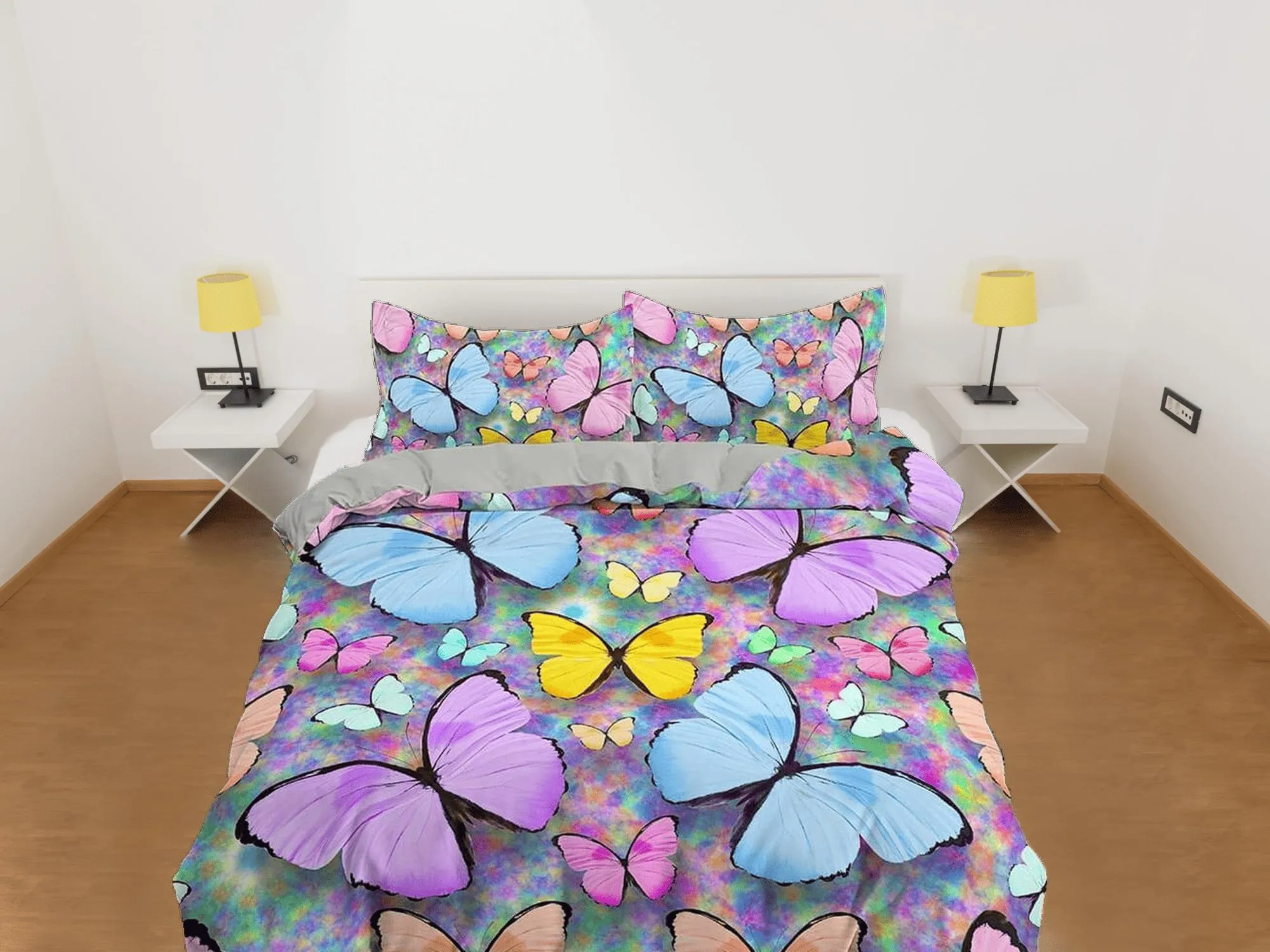 Colorful butterfly bedding boho chic aesthetic duvet cover, dorm bedding full size adult duvet king queen twin, nursery toddler bedding