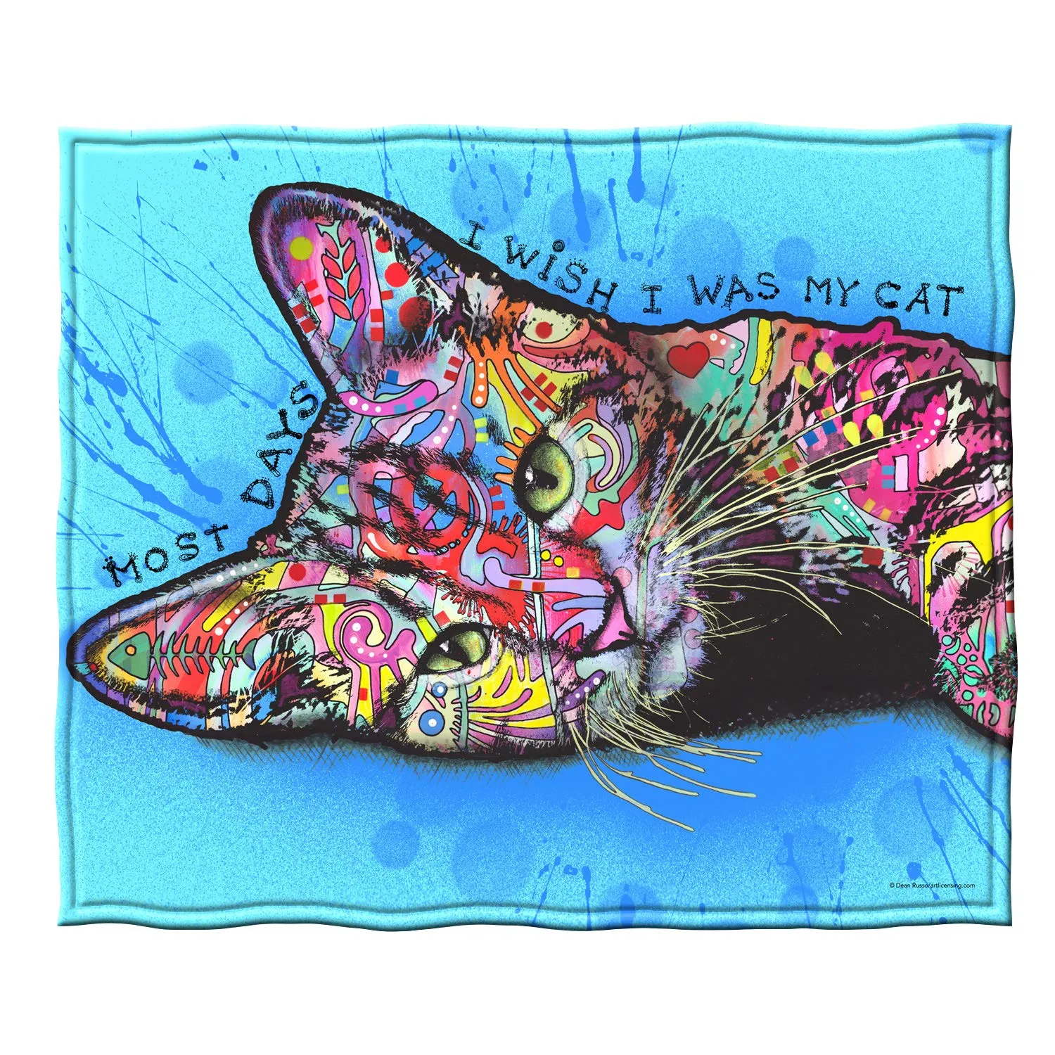 Colorful Cat Fleece Blanket For Bed, 50" X 60" Dean Russo Iii Cat Fleece