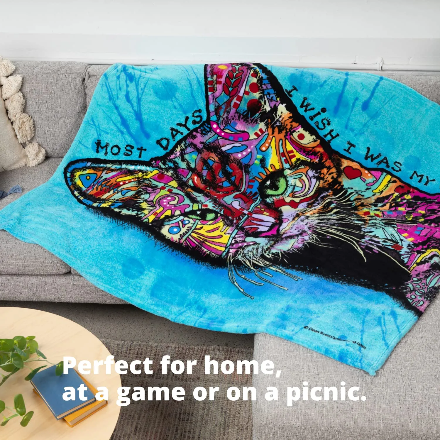 Colorful Cat Fleece Blanket For Bed, 50" X 60" Dean Russo Iii Cat Fleece