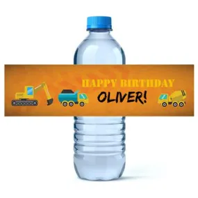 Construction Birthday Water Bottle Labels