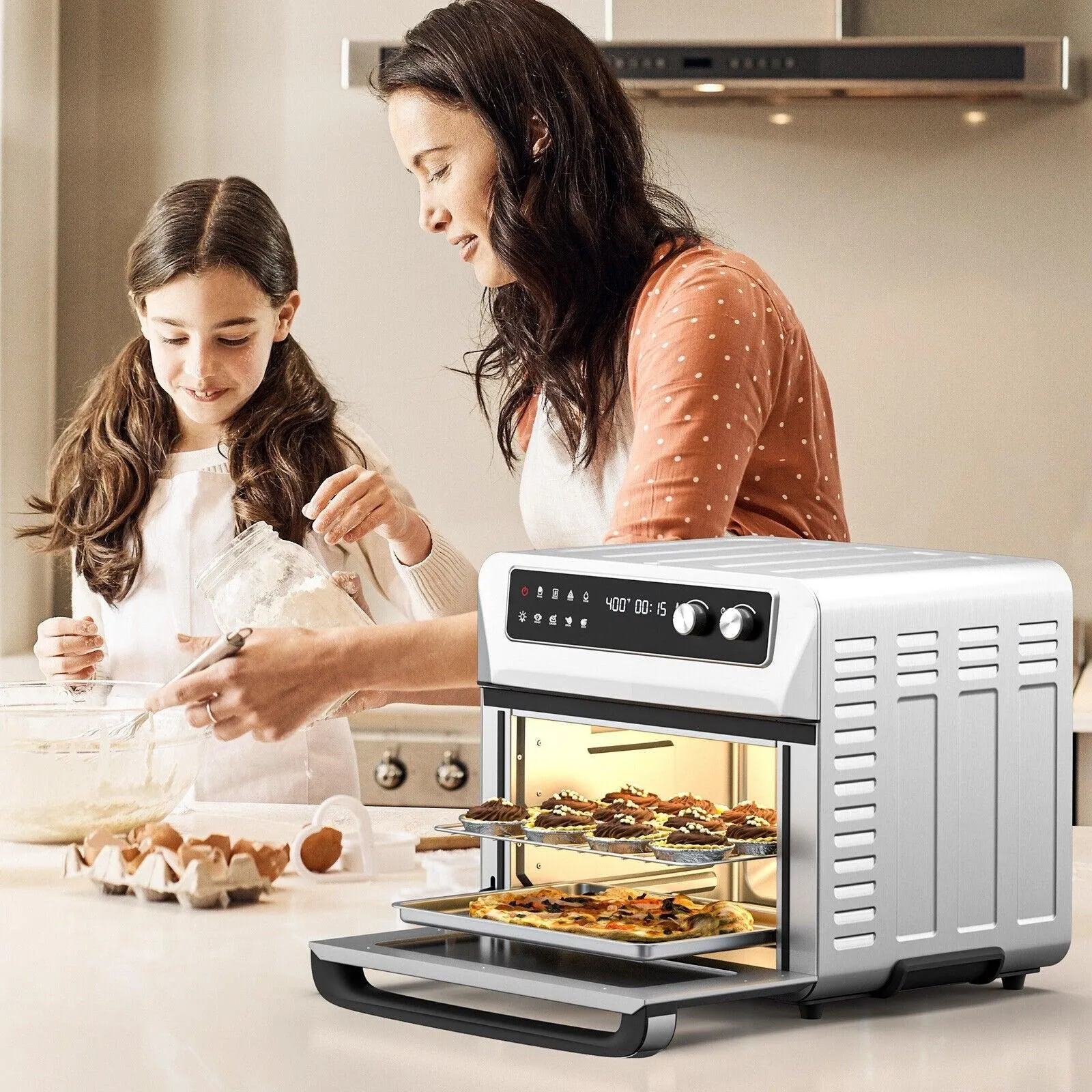 Convection Air Fryer ES10091US-SL,8-in-1 Toaster Oven with 5 Accessories and Recipe