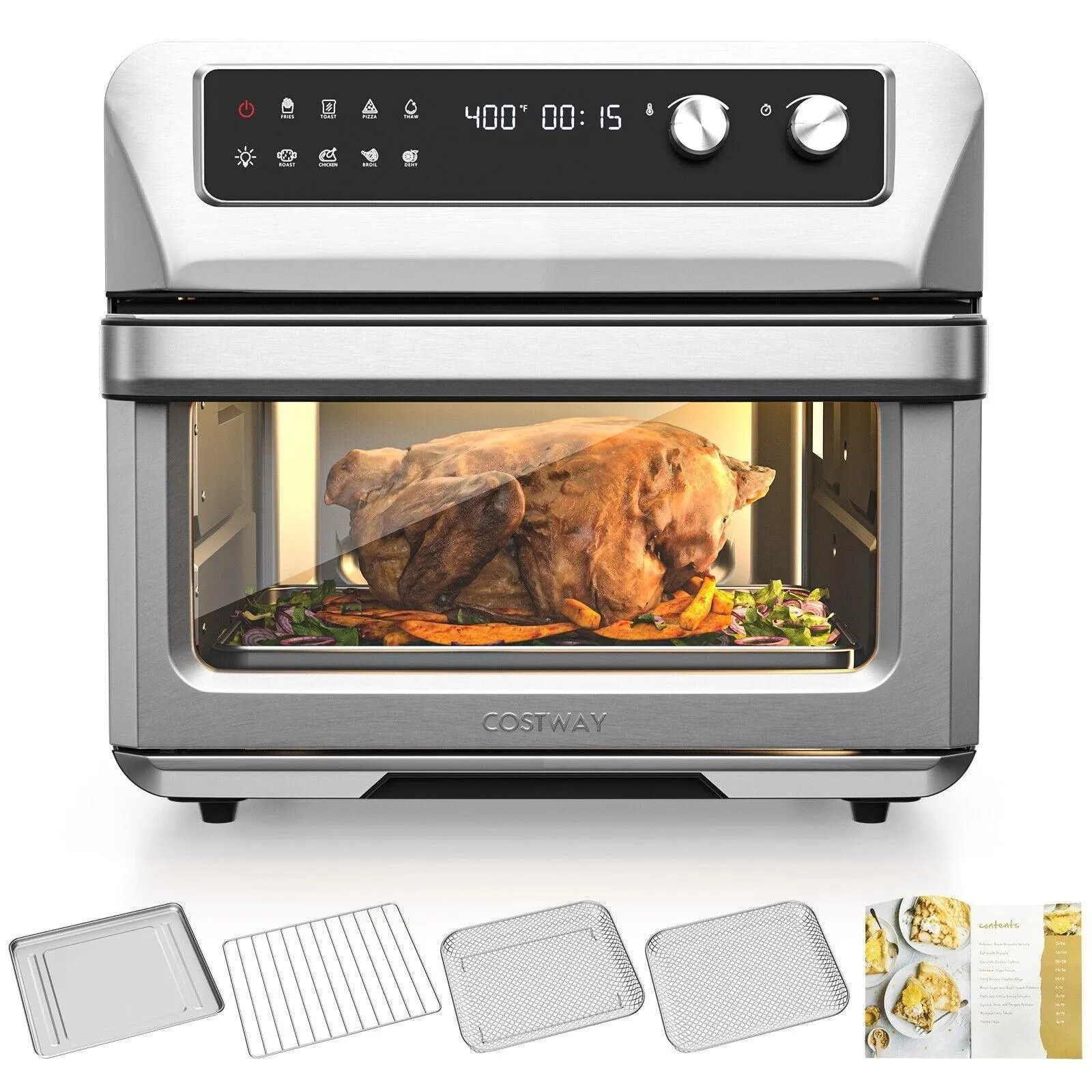 Convection Air Fryer ES10091US-SL,8-in-1 Toaster Oven with 5 Accessories and Recipe