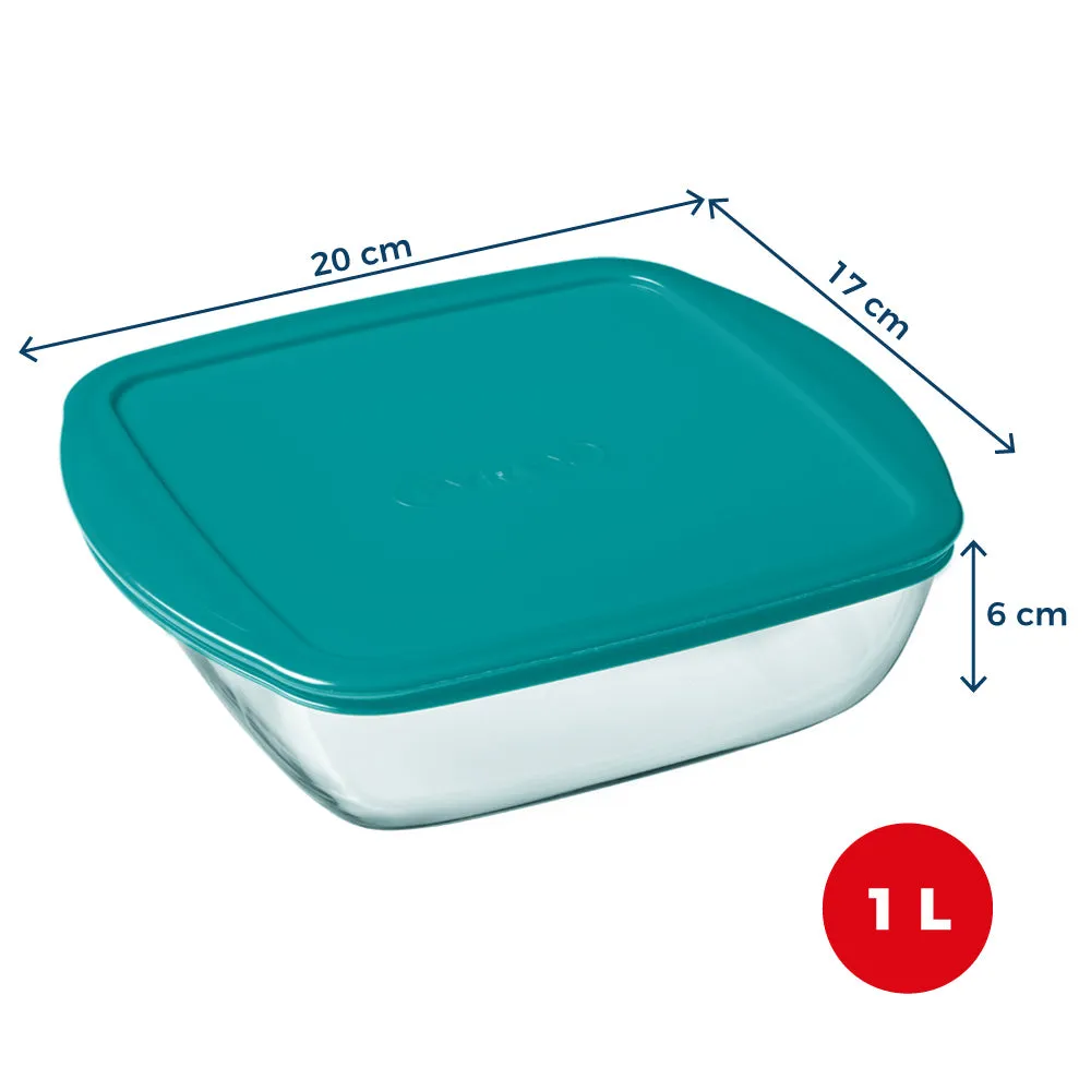 Cook & Store - Square glass dish with duck blue lid - compatible air fryer