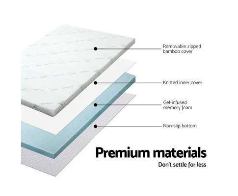 Cool Gel Memory Foam Mattress Topper Bamboo Cover 5CM