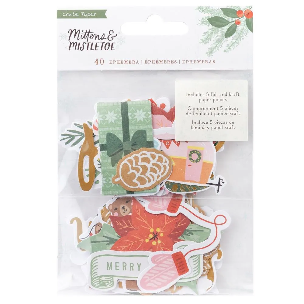 Crate Paper Mittens & Mistletoe Ephemera Die-Cuts 40 pack - Icons with Gold Foil Accents*