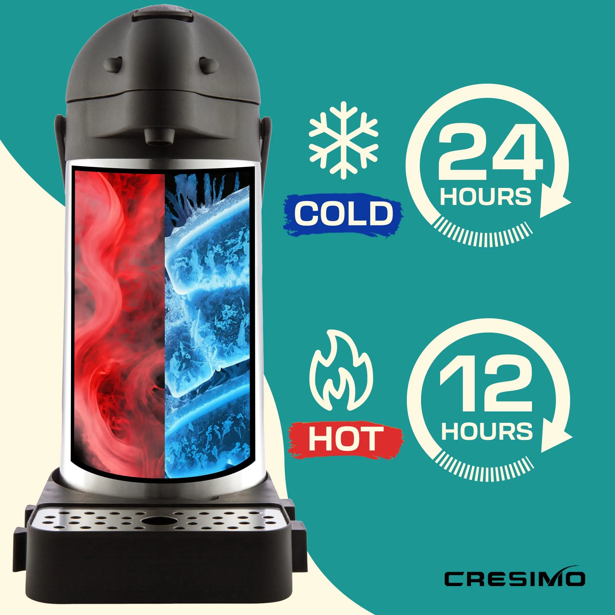 Cresimo 101 Oz (3L) Airpot Thermal Coffee Carafe/Lever Action/Stainless Steel Insulated Thermos / 12 Hour Heat Retention / 24 Hour Cold Retention (Airpot with Drip Tray)