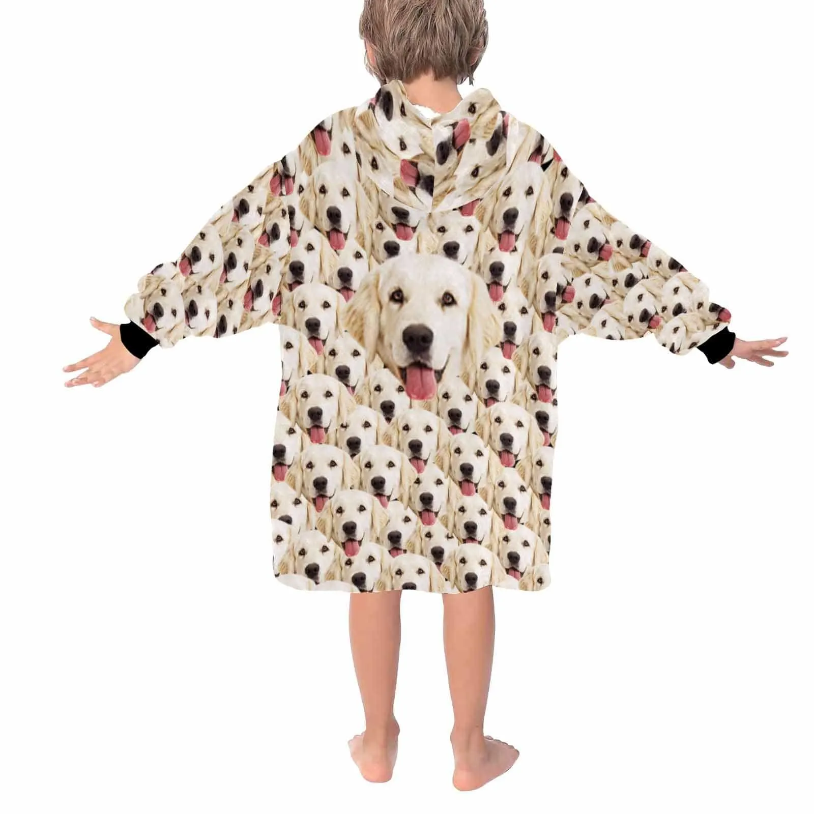 Custom Dog's Face Seamless Kids Hooded Pajama Fleece Loungewear