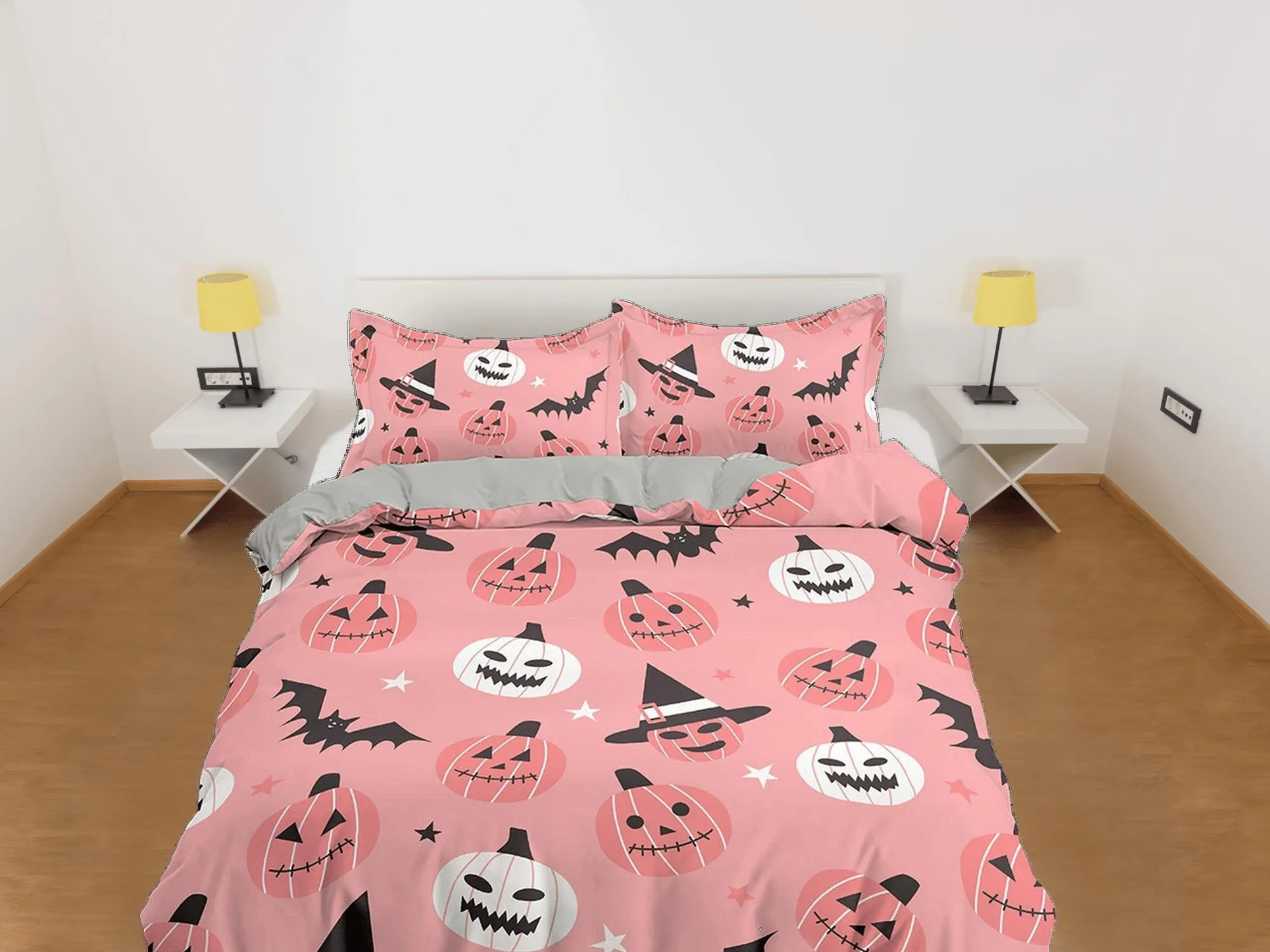 Cute pink halloween bedding & pillowcase, witchy duvet cover set dorm bedding, halloween decor, nursery toddler bedding, halloween gift