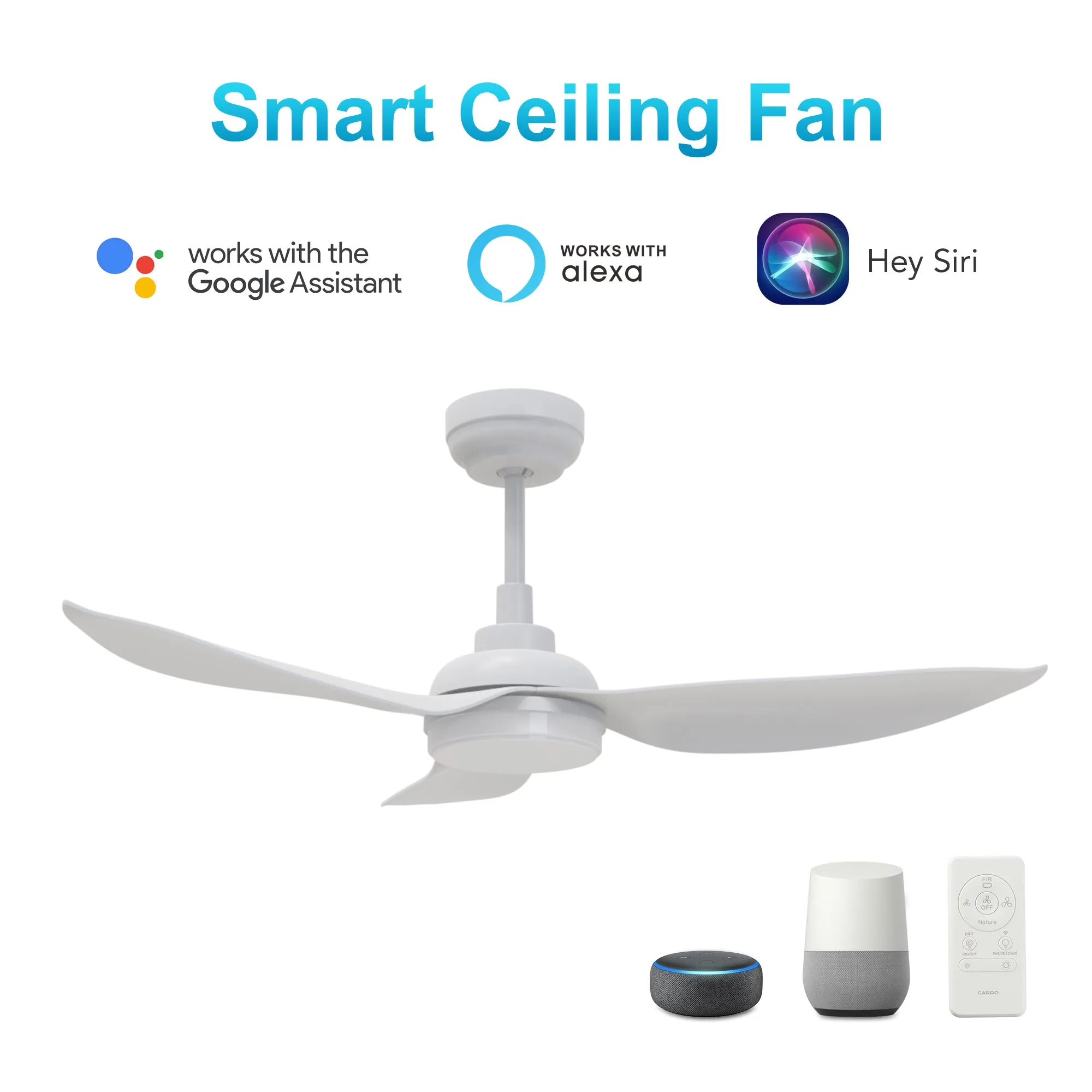 DAFFODIL 45 inch 3-Blade Smart Ceiling Fan with LED Light Kit and Remote - White/White