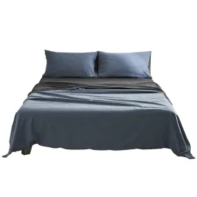 Deluxe Sheet Set Cotton Sheets Queen Blue Dark Grey