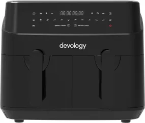 Devology Double Air Fryer, 9L, 2 x 4.5L Dual Zone , Air Fryer, 12-in-1 Pre-Sets, Digital LED Display, Two Zone Airfryer,Healthy Oil-free, Dual Basket Air Fryer