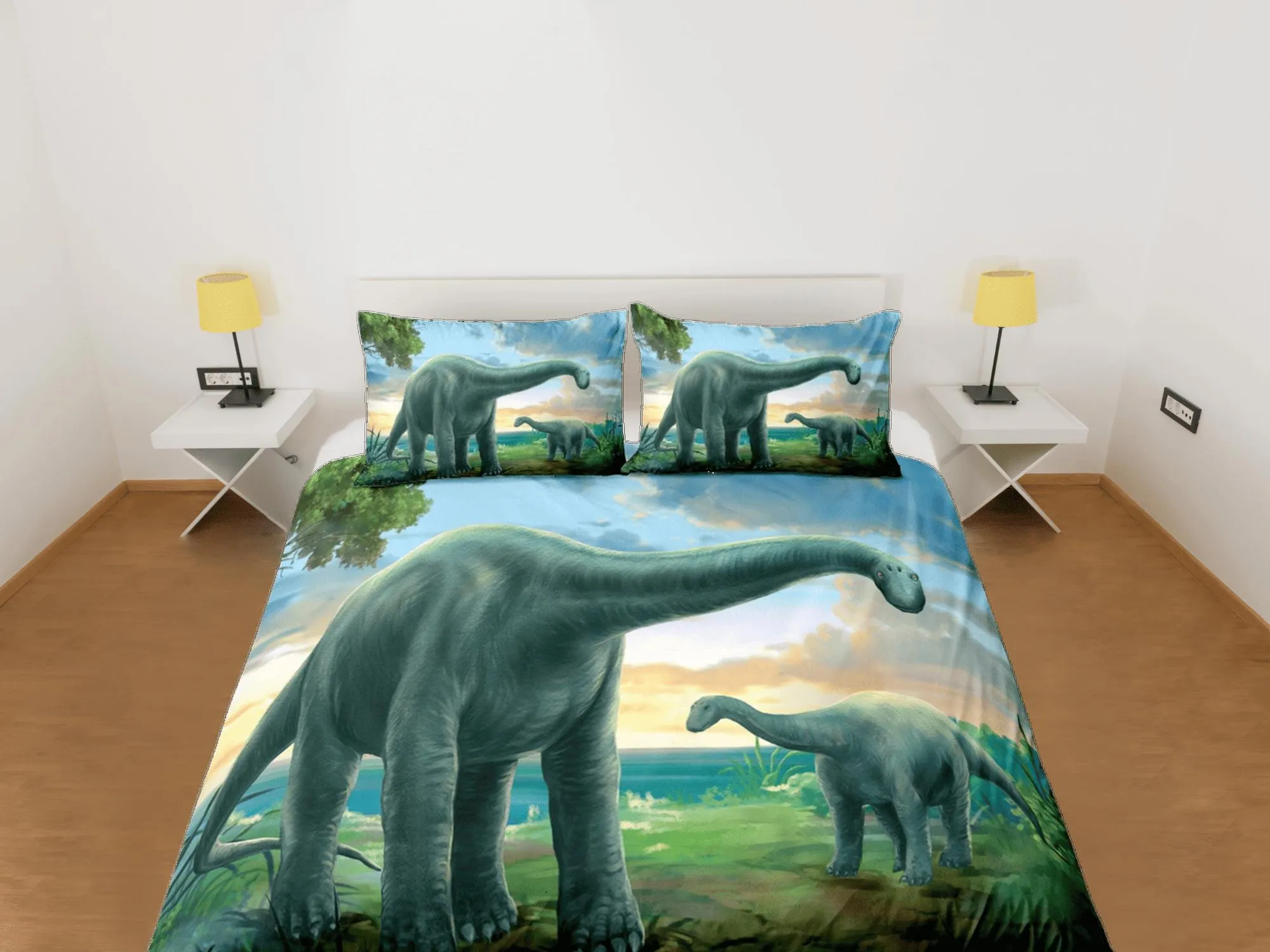 Diplodocus dinosaur green bedding, adult duvet cover, dorm bedding, teen boys bedding set full, animal prints duvet cover set, dinosaur gift