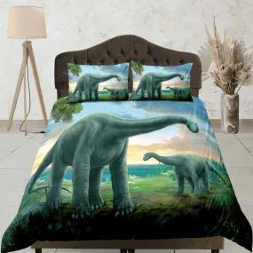 Diplodocus dinosaur green bedding, adult duvet cover, dorm bedding, teen boys bedding set full, animal prints duvet cover set, dinosaur gift