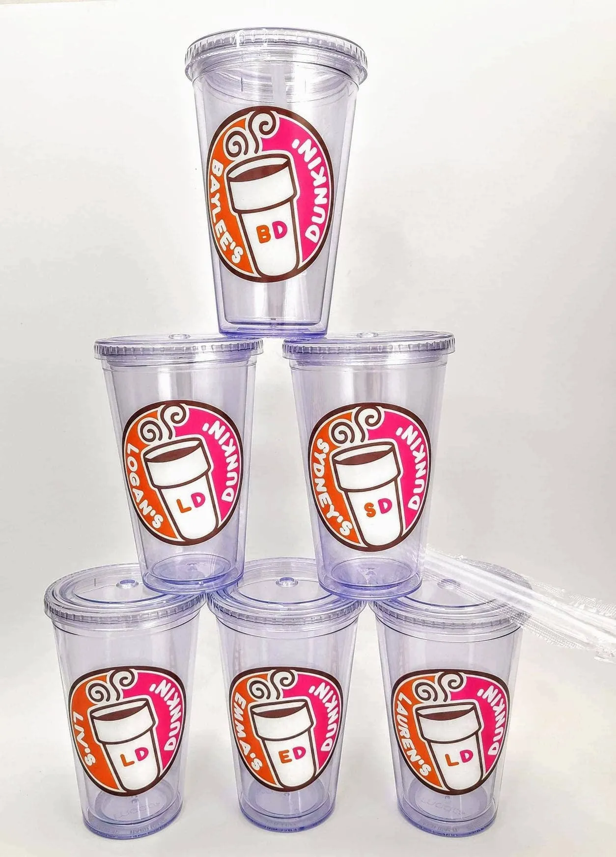 Dunkin donuts inspired printed decal on double wall high grade acrylic tumbler