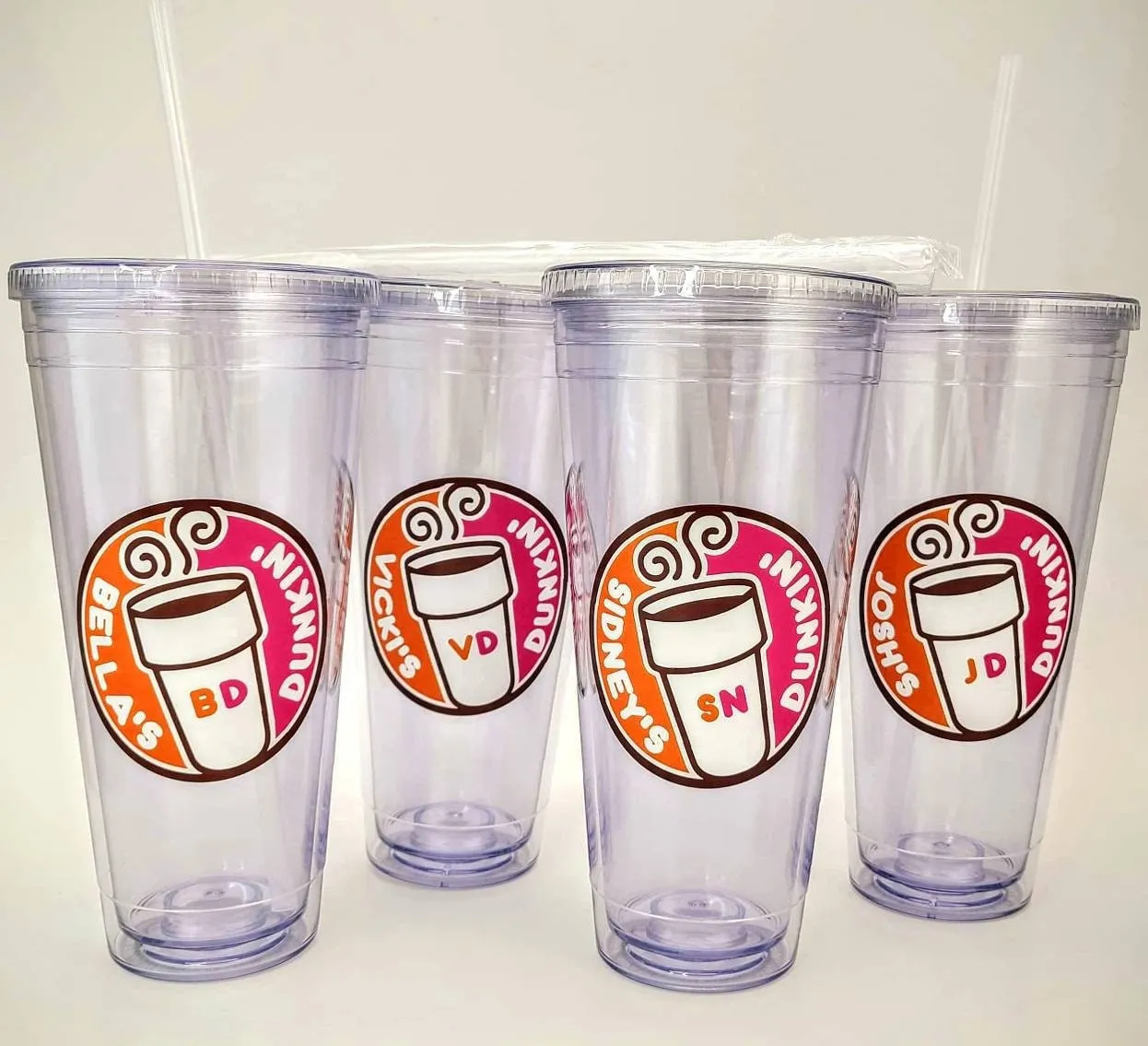 Dunkin donuts inspired printed decal on double wall high grade acrylic tumbler