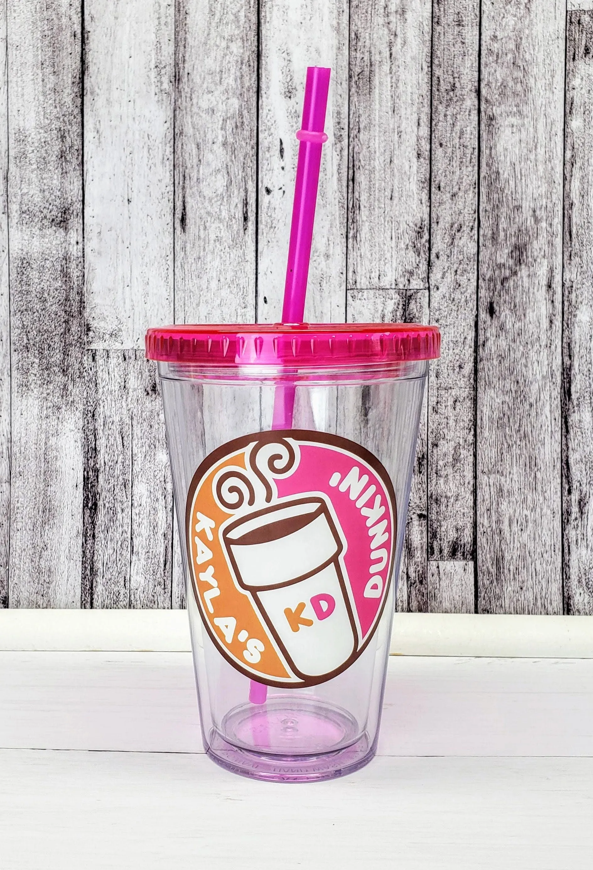 Dunkin donuts inspired printed decal on double wall high grade acrylic tumbler