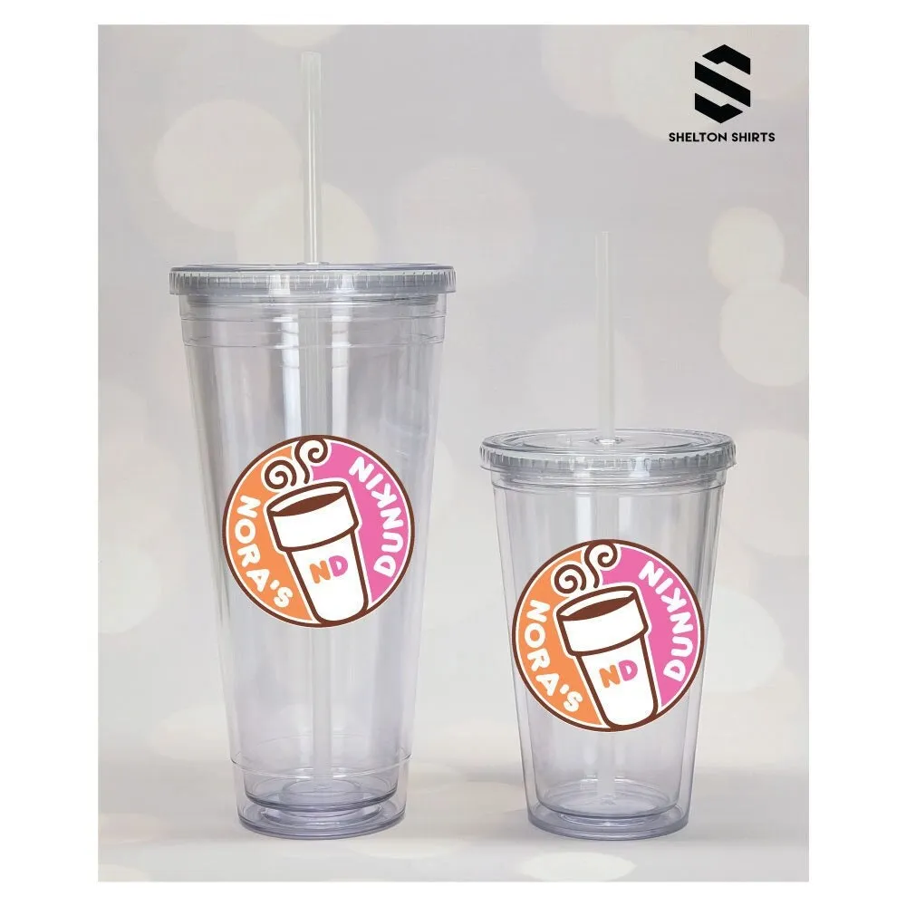 Dunkin donuts inspired printed decal on double wall high grade acrylic tumbler