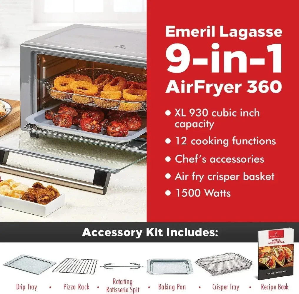 Emeril Lagasse Everyday 360 Air Fryer, 360° Quick Cook Technology, XL capacity,12 Pre-Set Cooking Functions including Bake