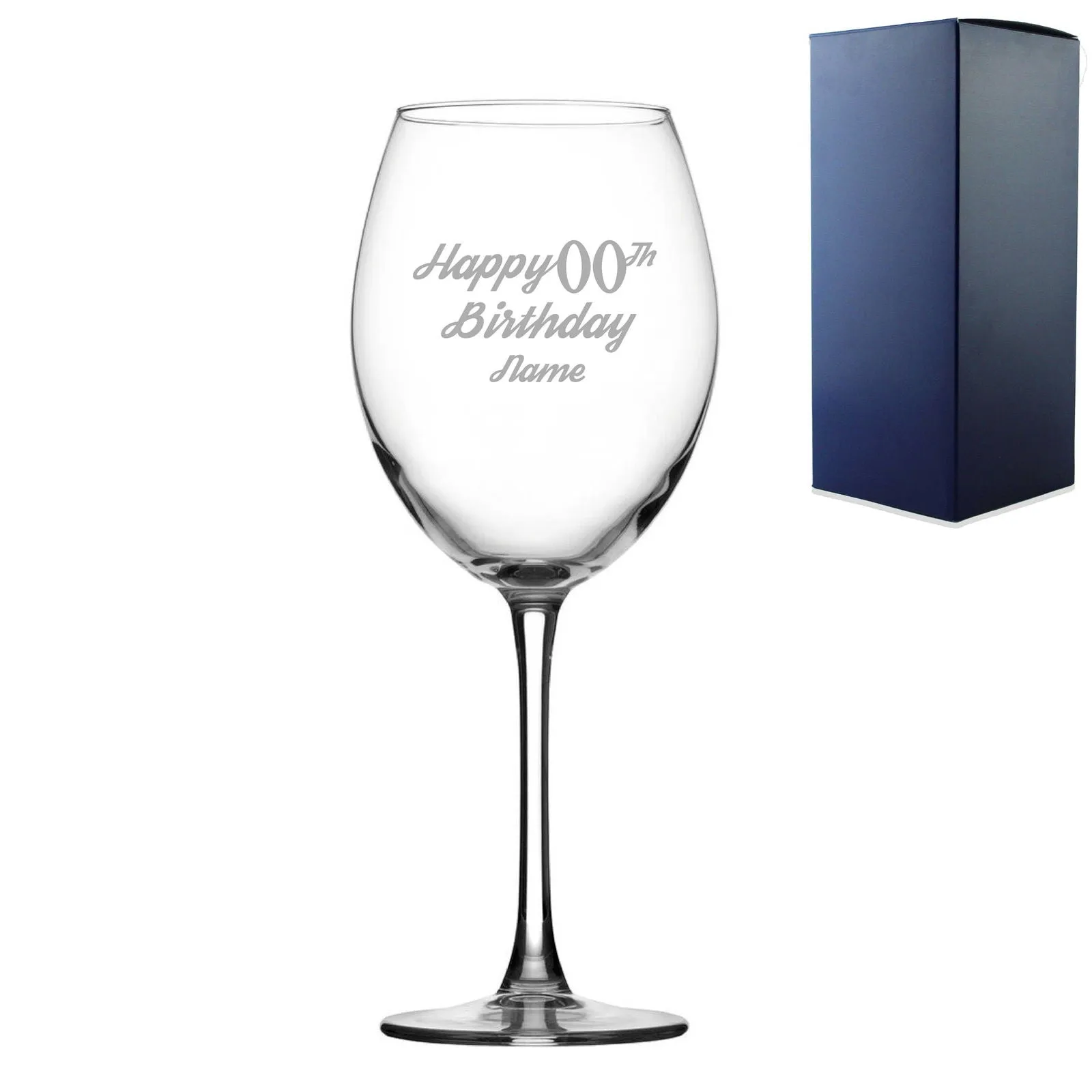 Engraved  Enoteca Wine Glass Happy 20,30,40,50...Birthday Modern, Gift Boxed