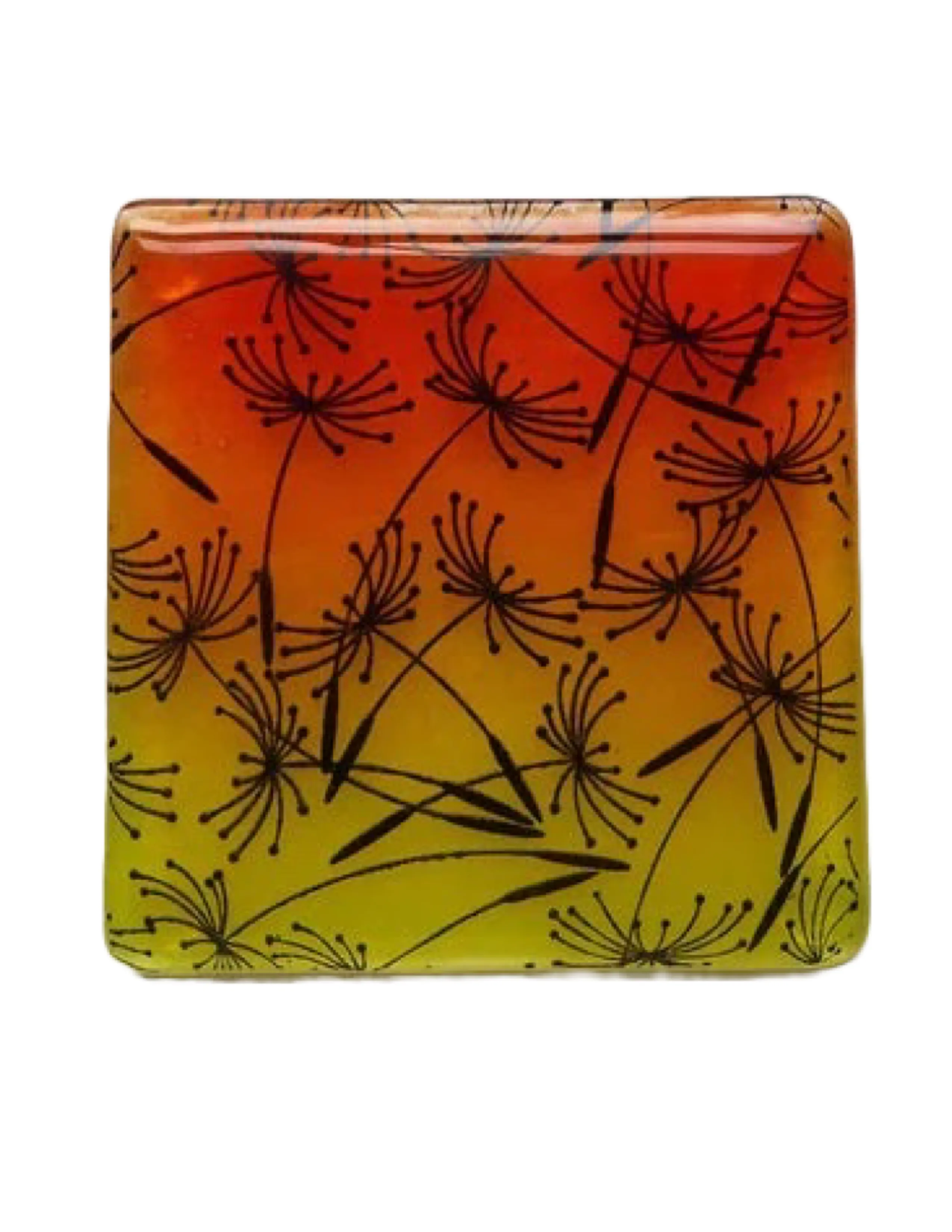 Eva Glass Design Orange and yellow dandelion fused glass coaster (EGD  CCS)