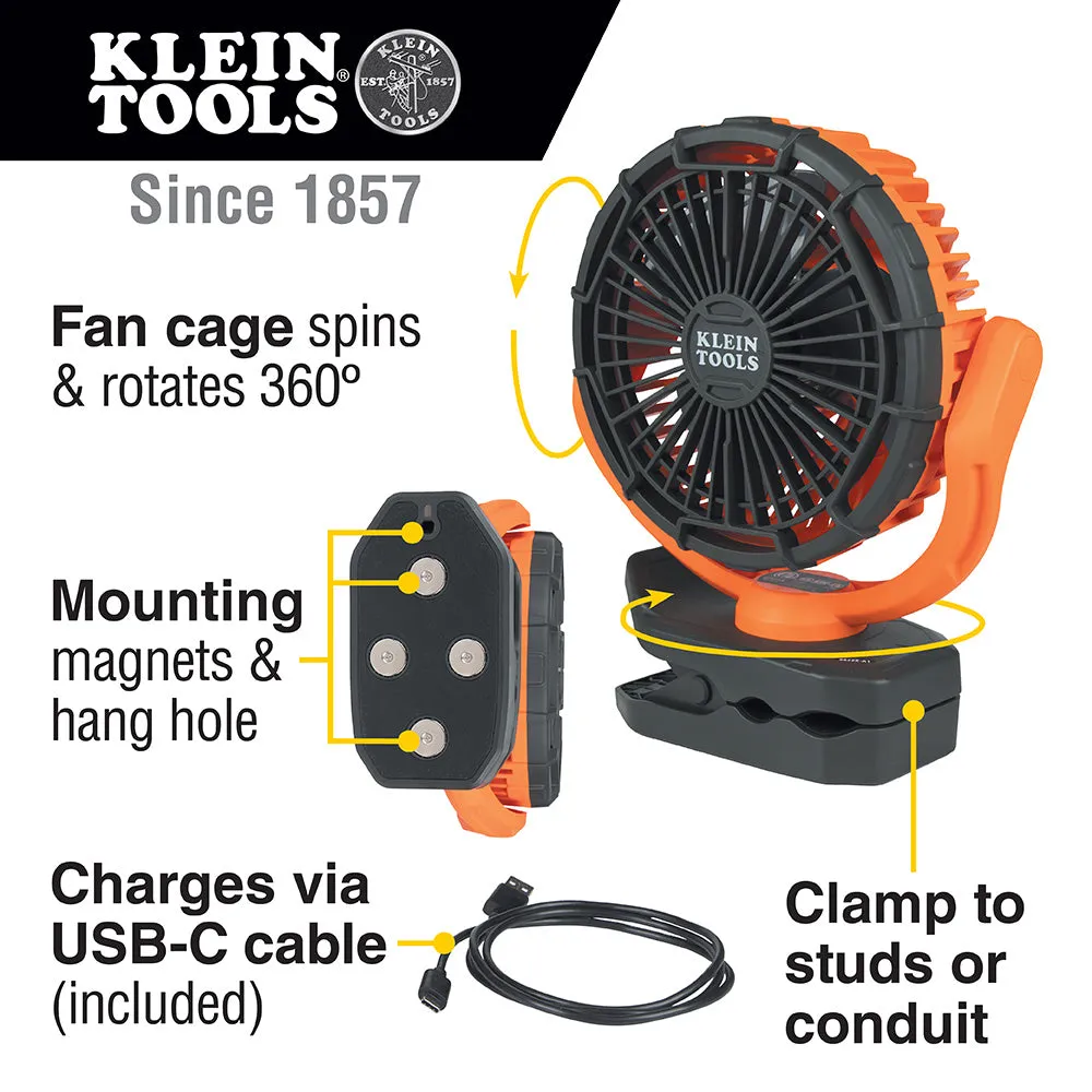 Fan - Klein Tools Rechargeable Clamping Fan, Magnetic Base, PJSFM2