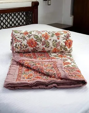 fashhub World Famous Jaipuri Light Weight Pure Cotton Traditional Rajasthani Print Multi Colour Single Bed Quilt/Razai Multi Flower