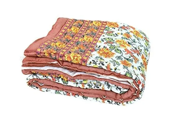 fashhub World Famous Jaipuri Light Weight Pure Cotton Traditional Rajasthani Print Multi Colour Single Bed Quilt/Razai Multi Flower