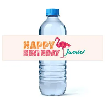 Flamingo Birthday Water Bottle Labels