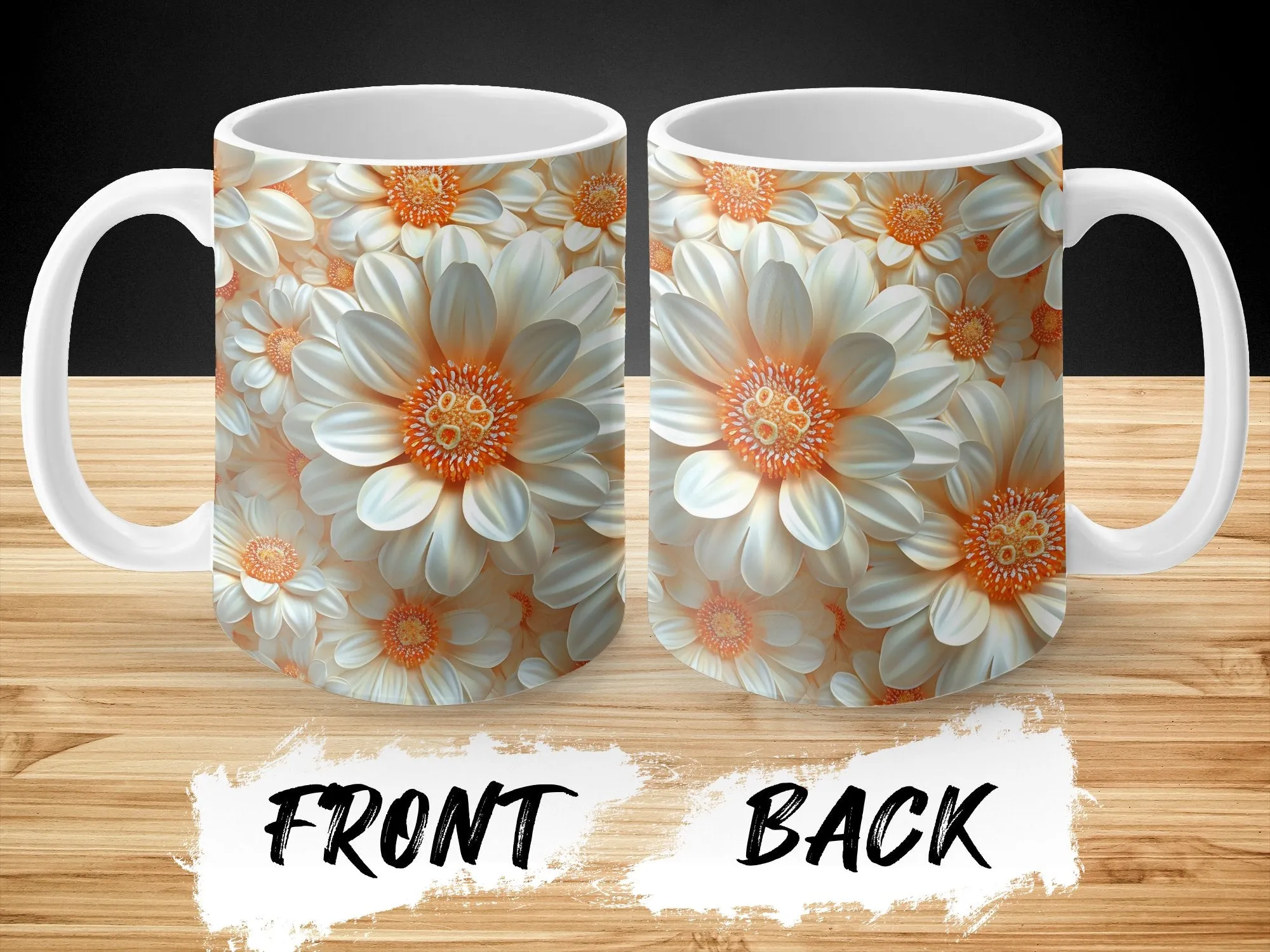 Floral Coffee Mug, White and Orange Daisy Print, Ceramic Tea Cup, Botanical Kitchen Decor, Unique Gift, Spring Flowers, Garden Lovers