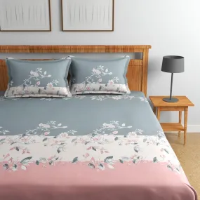 Florida Elastic Fitted Bedsheet for Double Size Bed with Pillow Covers and Made of Cotton with Floral Print