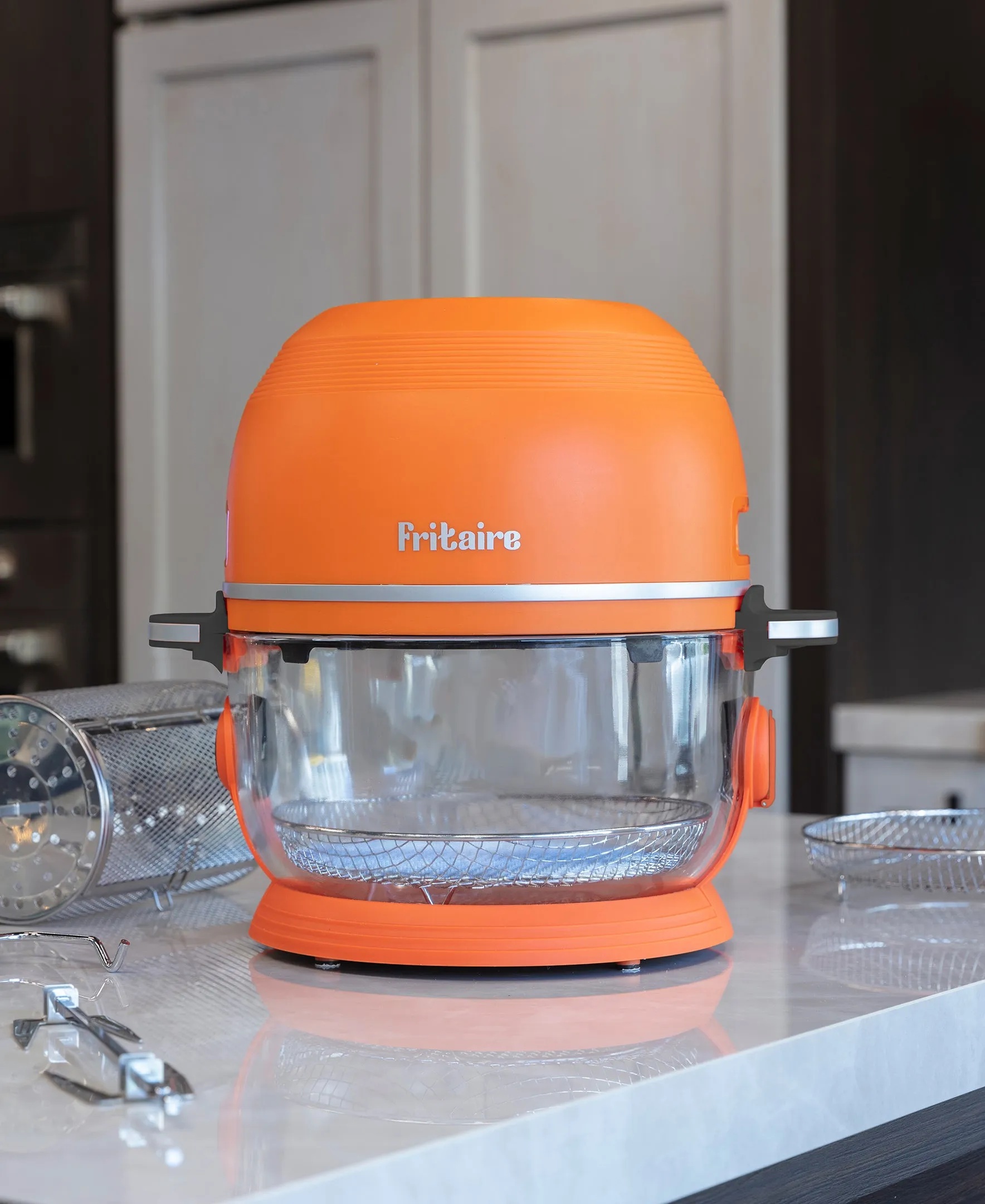 Fritaire Self-Cleaning Glass Bowl Air Fryer, 5-Qt, Orange