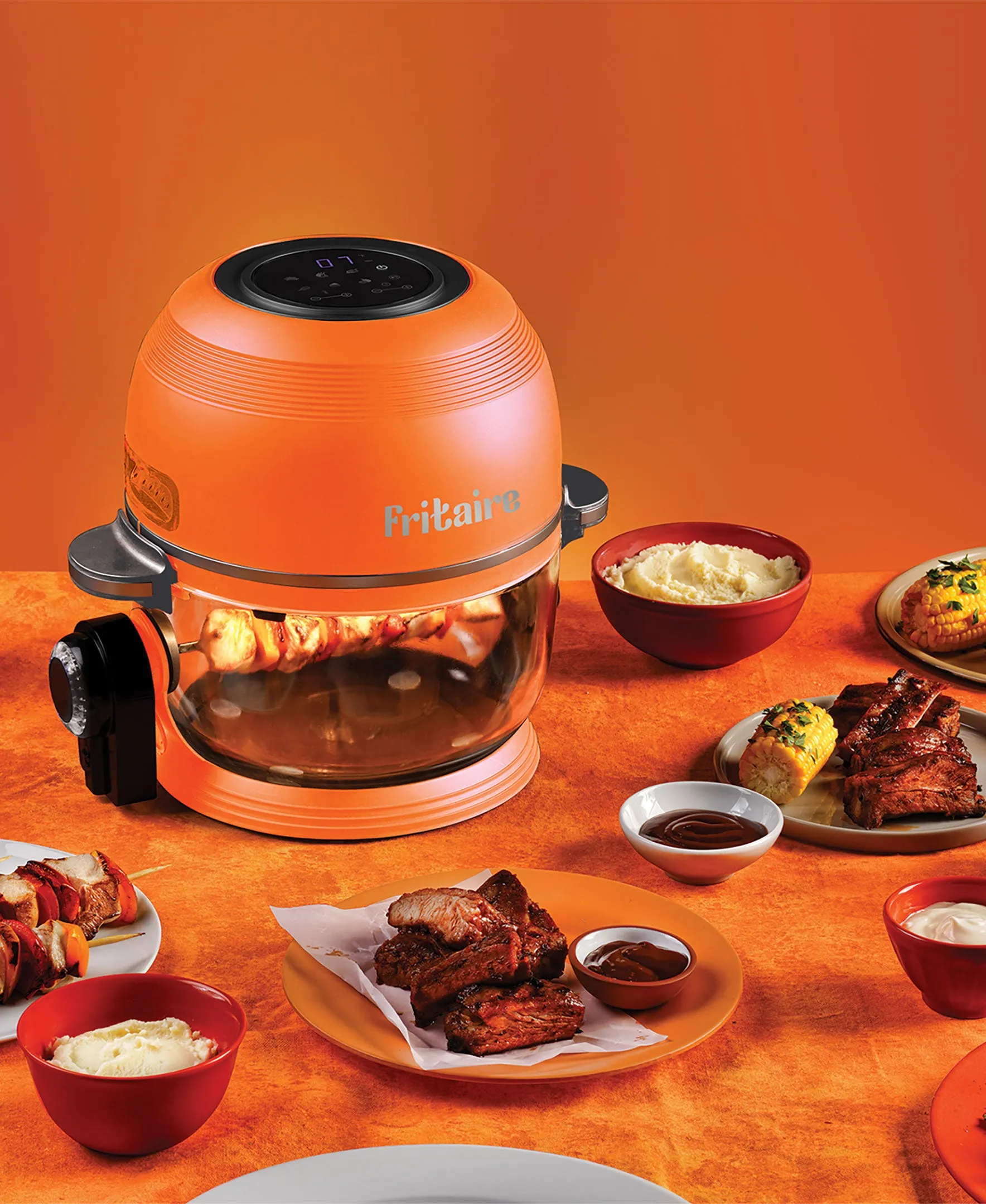 Fritaire Self-Cleaning Glass Bowl Air Fryer, 5-Qt, Orange