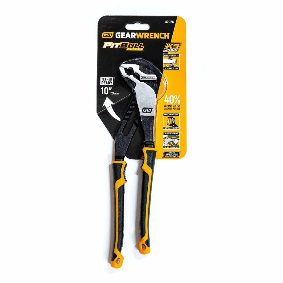 GearWrench 82172C 10" Pitbull K9 V-Jaw Dual Material Tongue and Groove Pliers