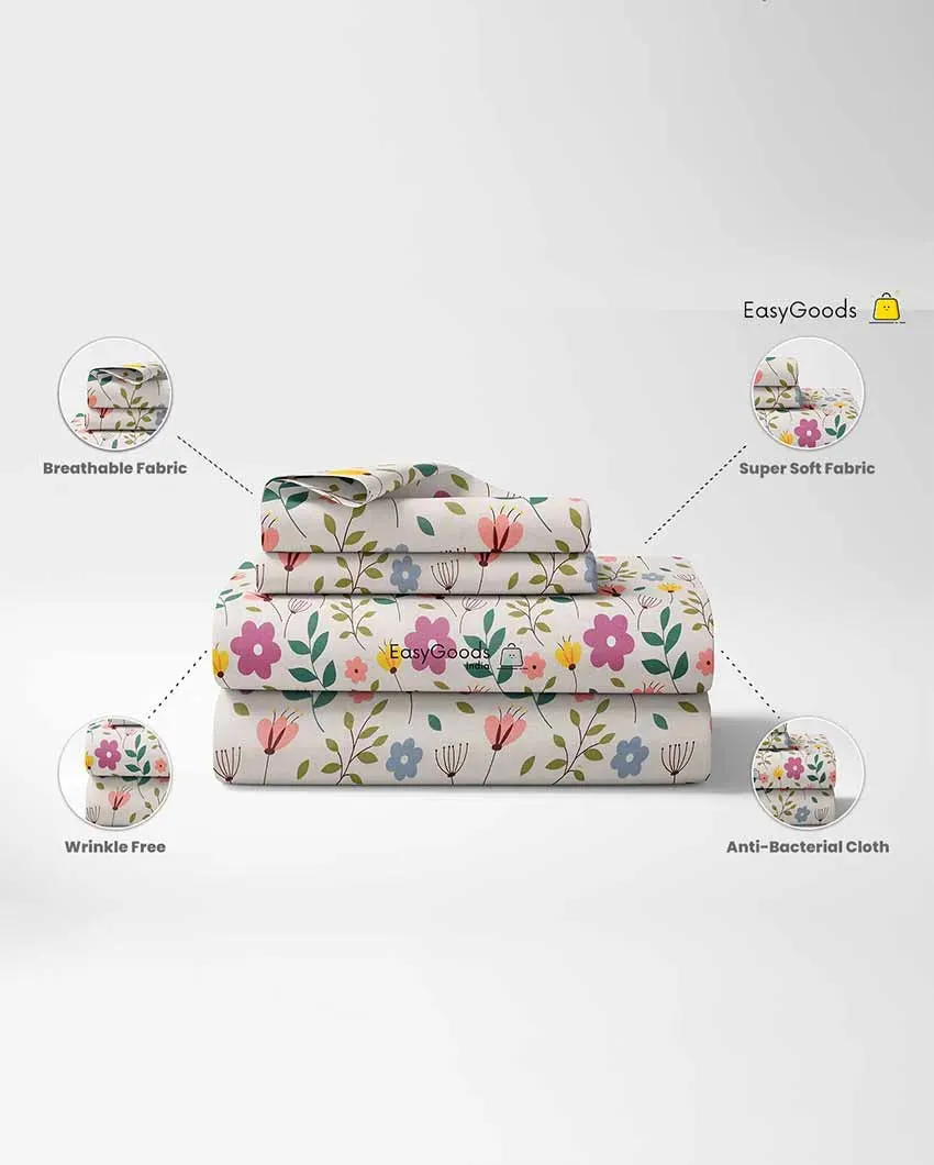 Gerbera Floral Polycotton Flat Bedding Set | King Size | 108 x 108 inches