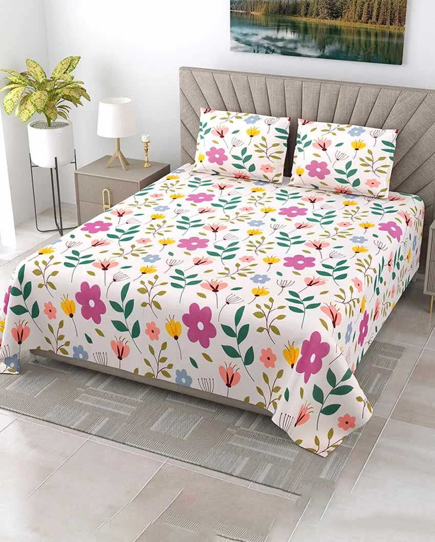 Gerbera Floral Polycotton Flat Bedding Set | King Size | 108 x 108 inches