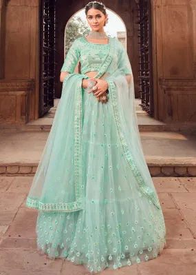 Glamorous Sky Blue Tiered Heavy Lehenga Choli